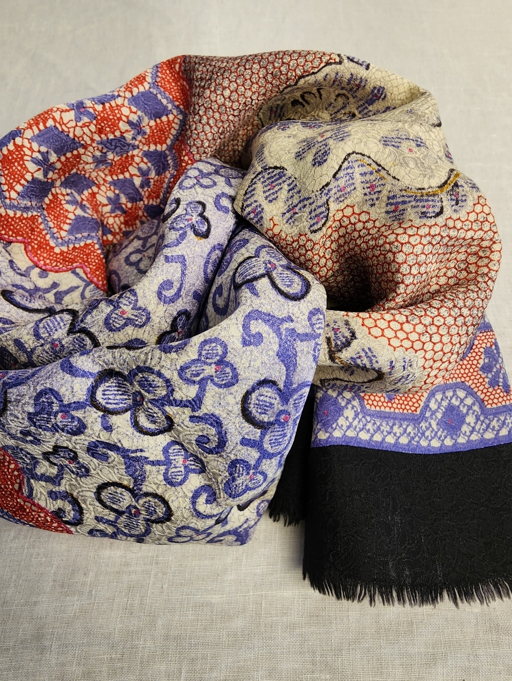 Silk Woven Floral Pattern Women's Scarf in Purple, Red & Black